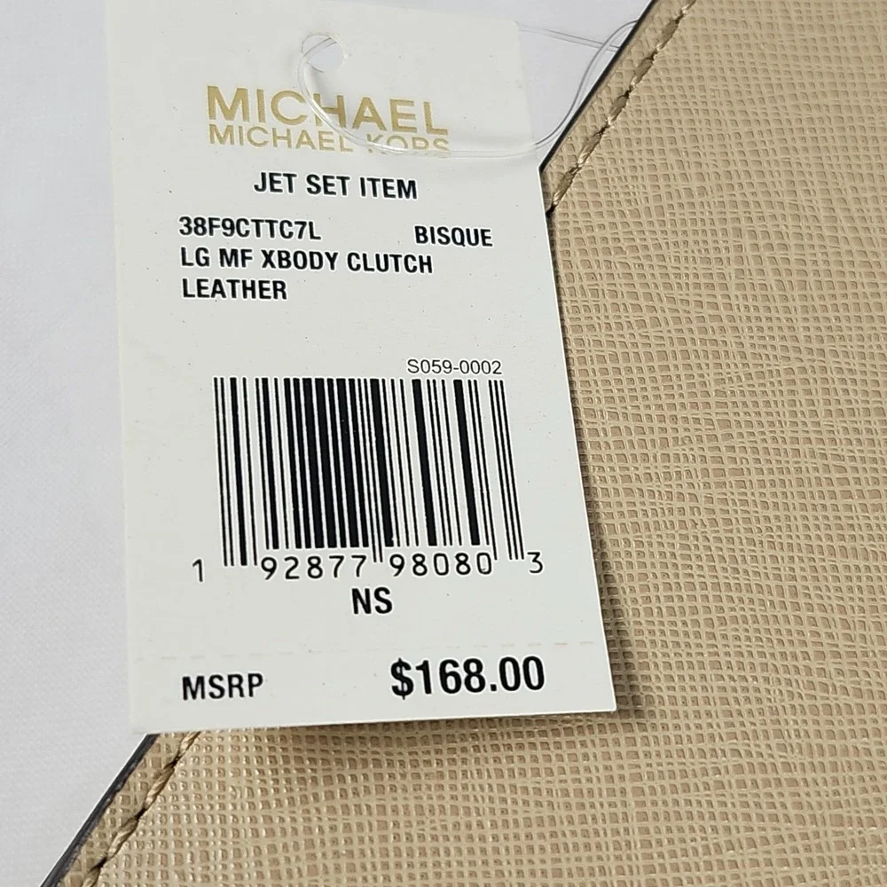 Michael Kors‎ Jet Set Crossbody Clutch Womens Bisque Leather Minimalist Neutral